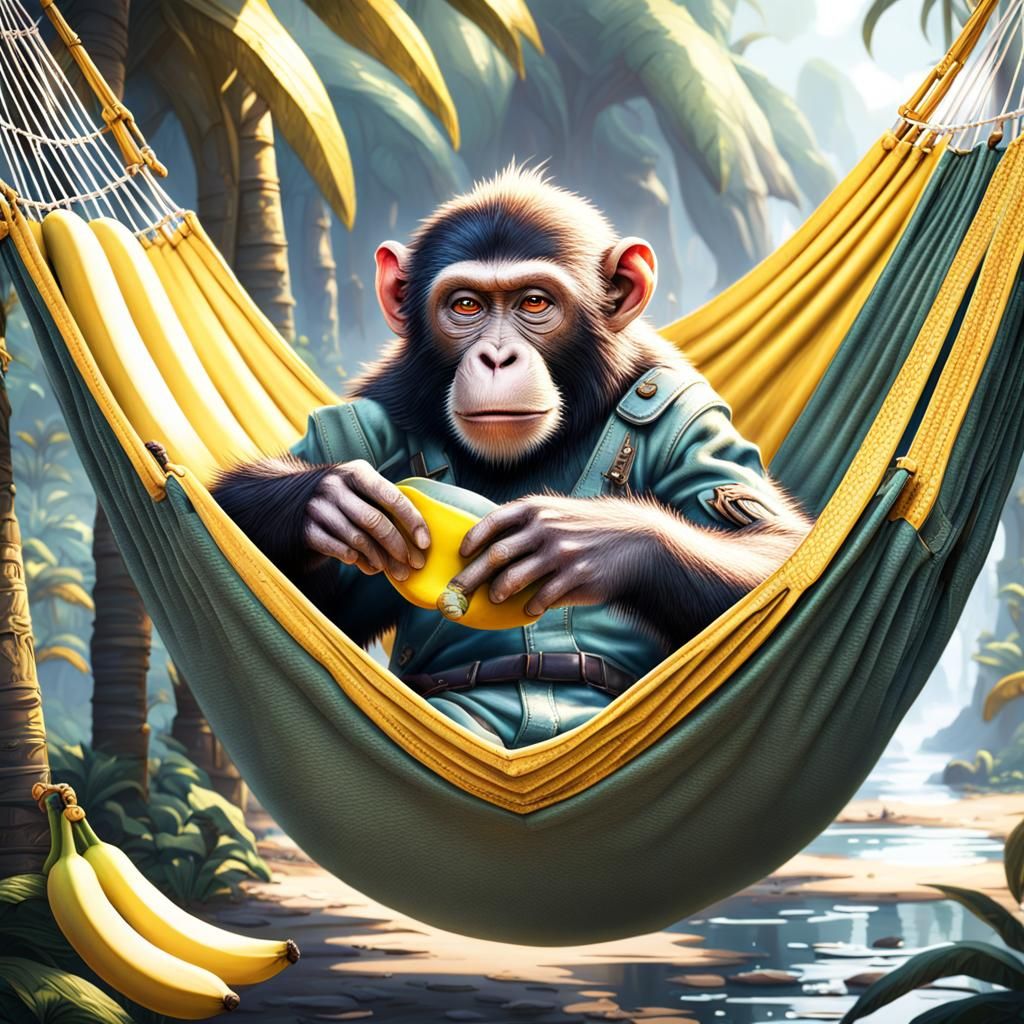 Monkey in Hammock: Detailed Matte Painting