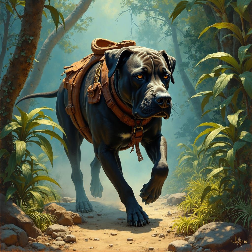 Italian Mastiff Prowling in Jungle, Digital Art