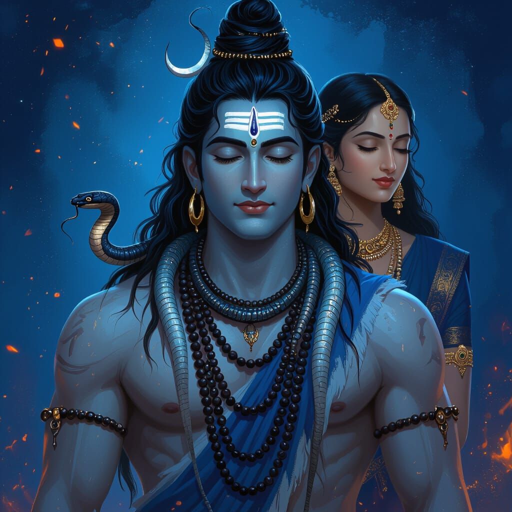 Lord Shiva and Parvati in Digital Art Style