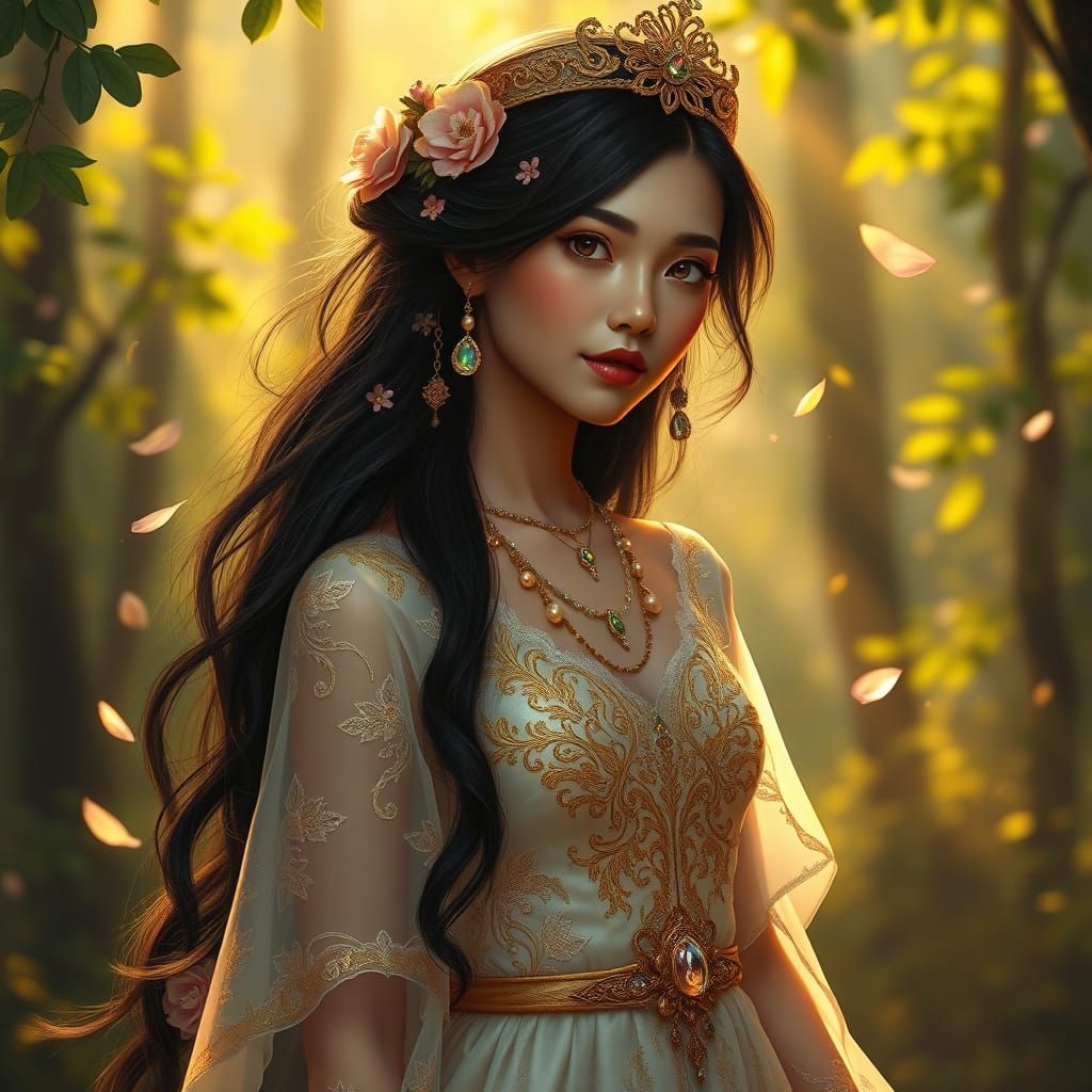 Ethereal Filipina Goddess in Enchanted Forest
