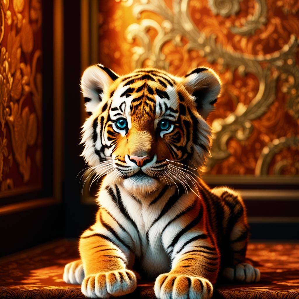 Photorealistic Tiger Cub in Luxurious, Anemoiacore-Inspired...
