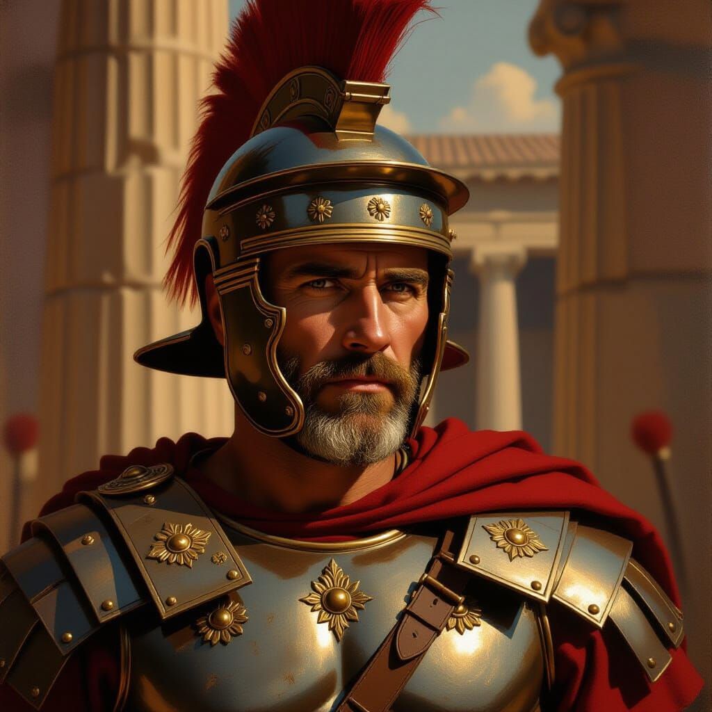 Stoic Roman Centurion in Gleaming Armor