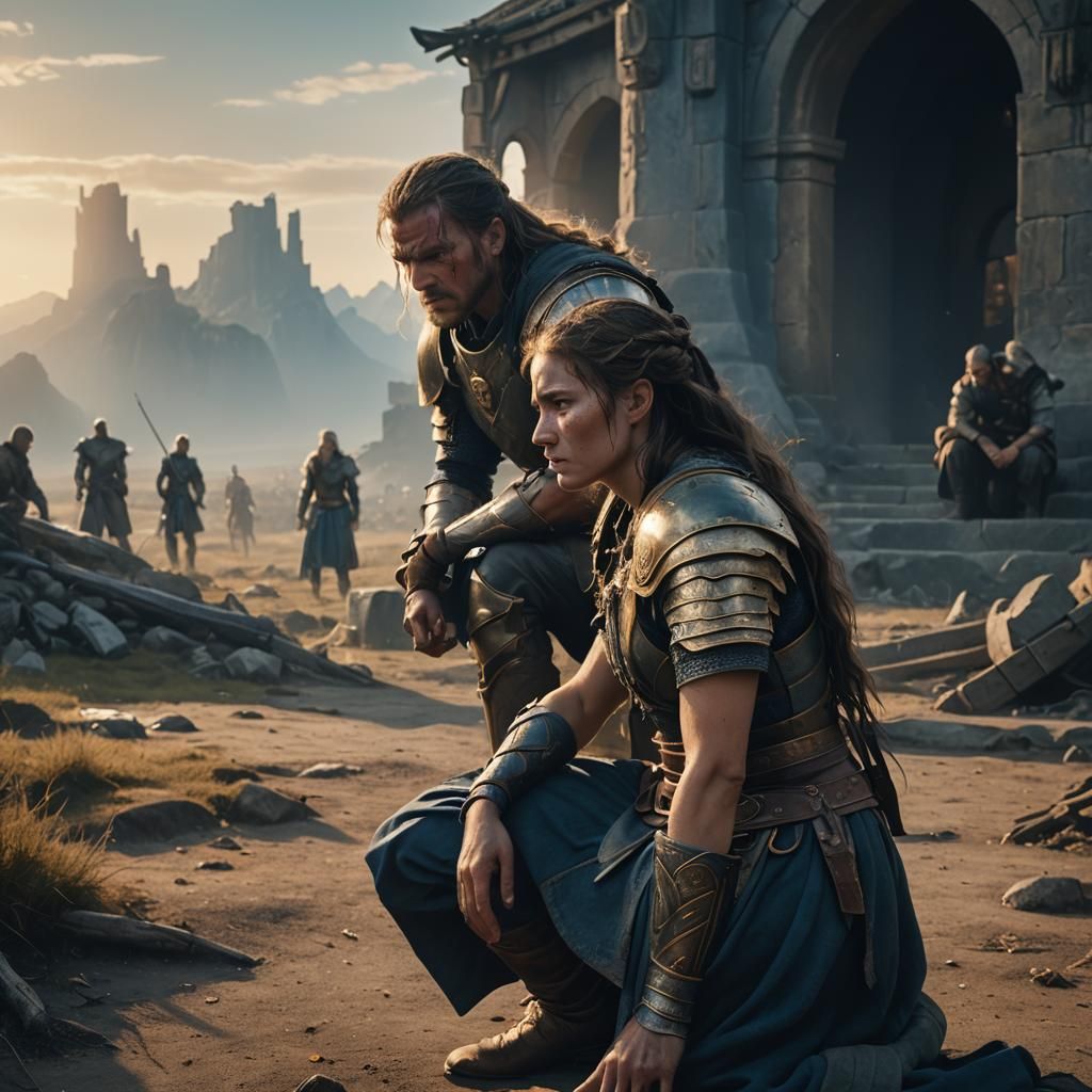 Warrior's Anguish: Fantasy Matte Painting