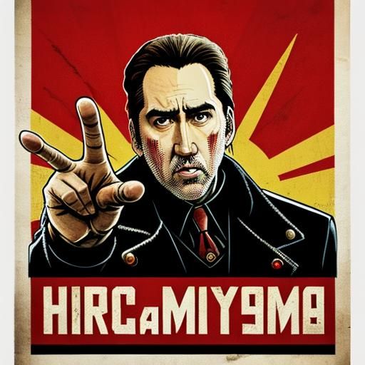 Nicolas Cage as Communist Icon in Propaganda Poster