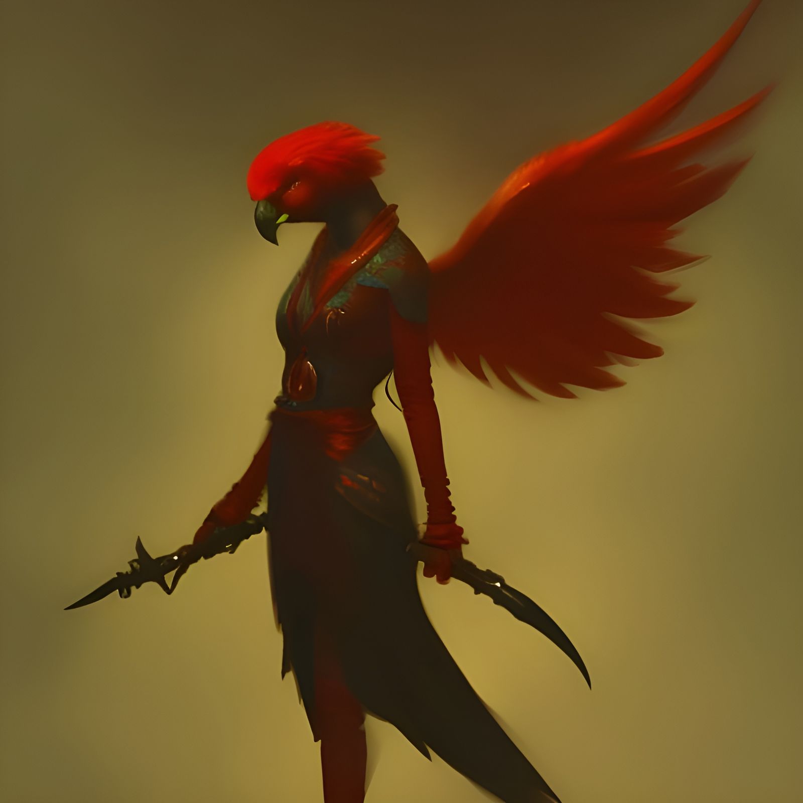 Parrot Woman with Dagger: Dark Fantasy Concept Art