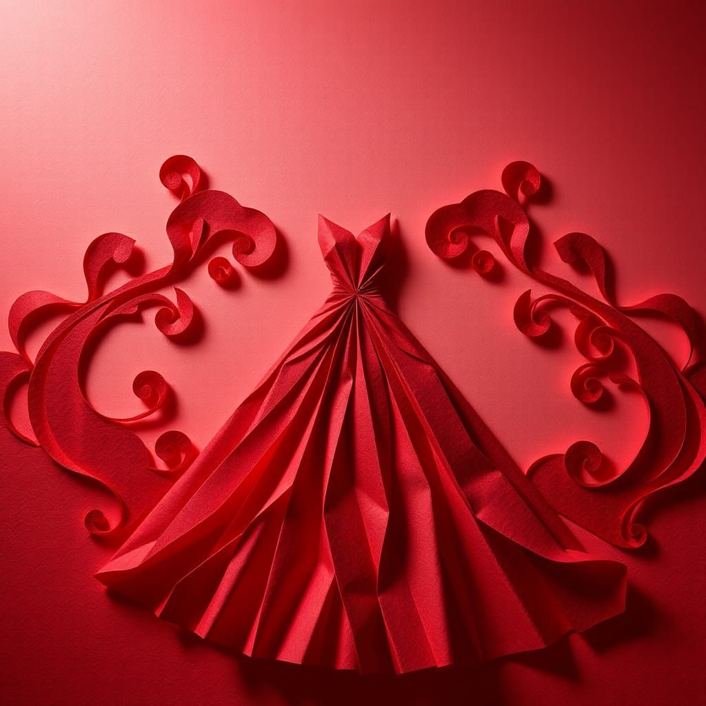 Majestic Red Origami Evening Gown in 8K