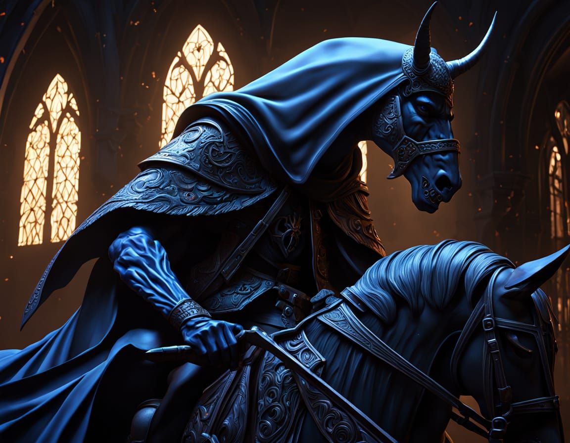 Grim Reaper Woman on Demonic Warhorse in High Fantasy