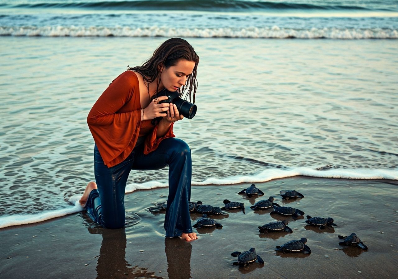 Photographer Captures Baby Turtles in Surf: Cinematic Style