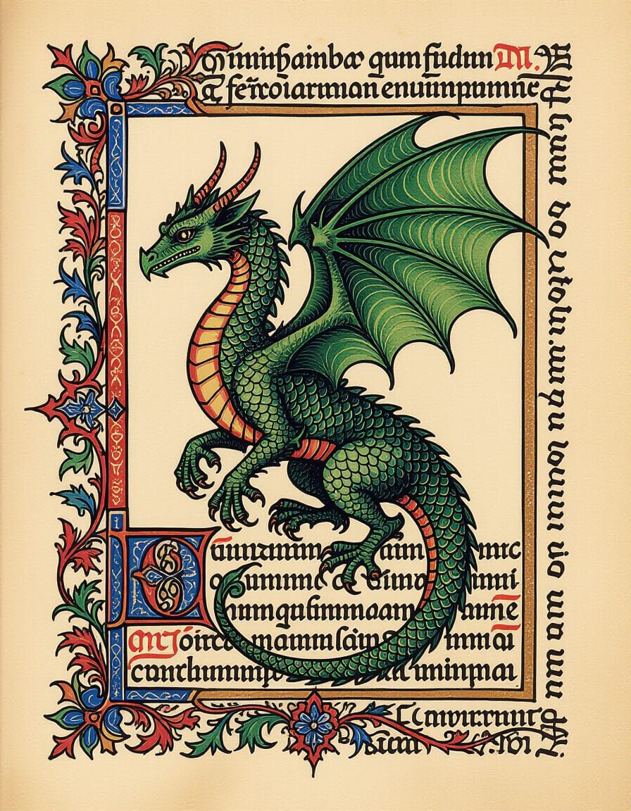 Illuminated Manuscript Style Dragon