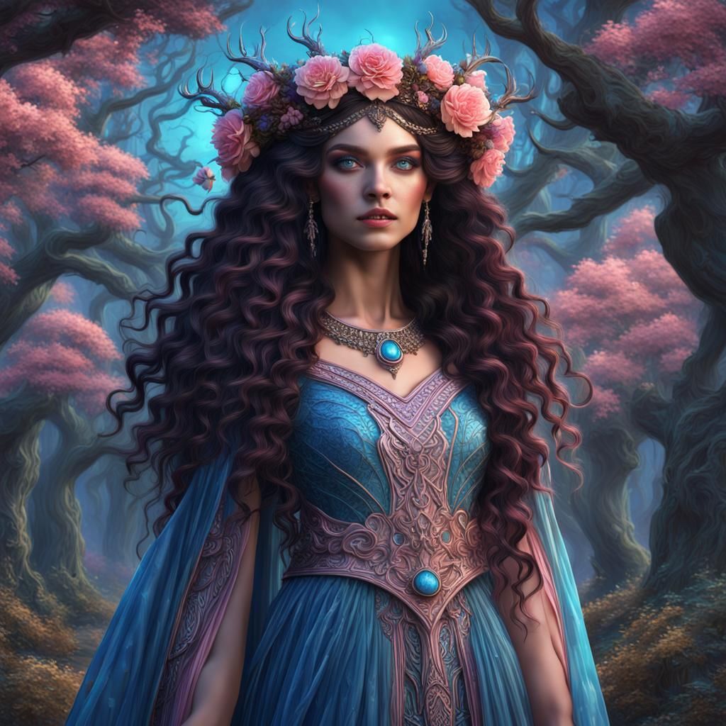 Spring Witch with Grecian Gown, Detailed Matte Painting