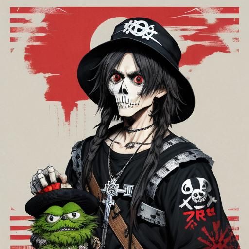 Oscar the Grouch Skull in Anime Style