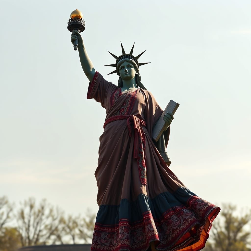 Statue of Liberty in Ukrainian Dress: Photorealistic Image
