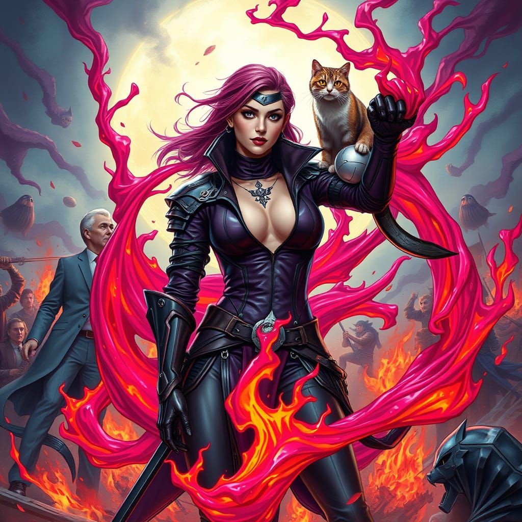 Armored Woman with Slime Weapon in Digital Art Style