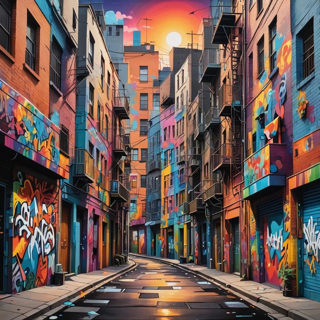 Kirigami Graffiti Alleyway at Dusk