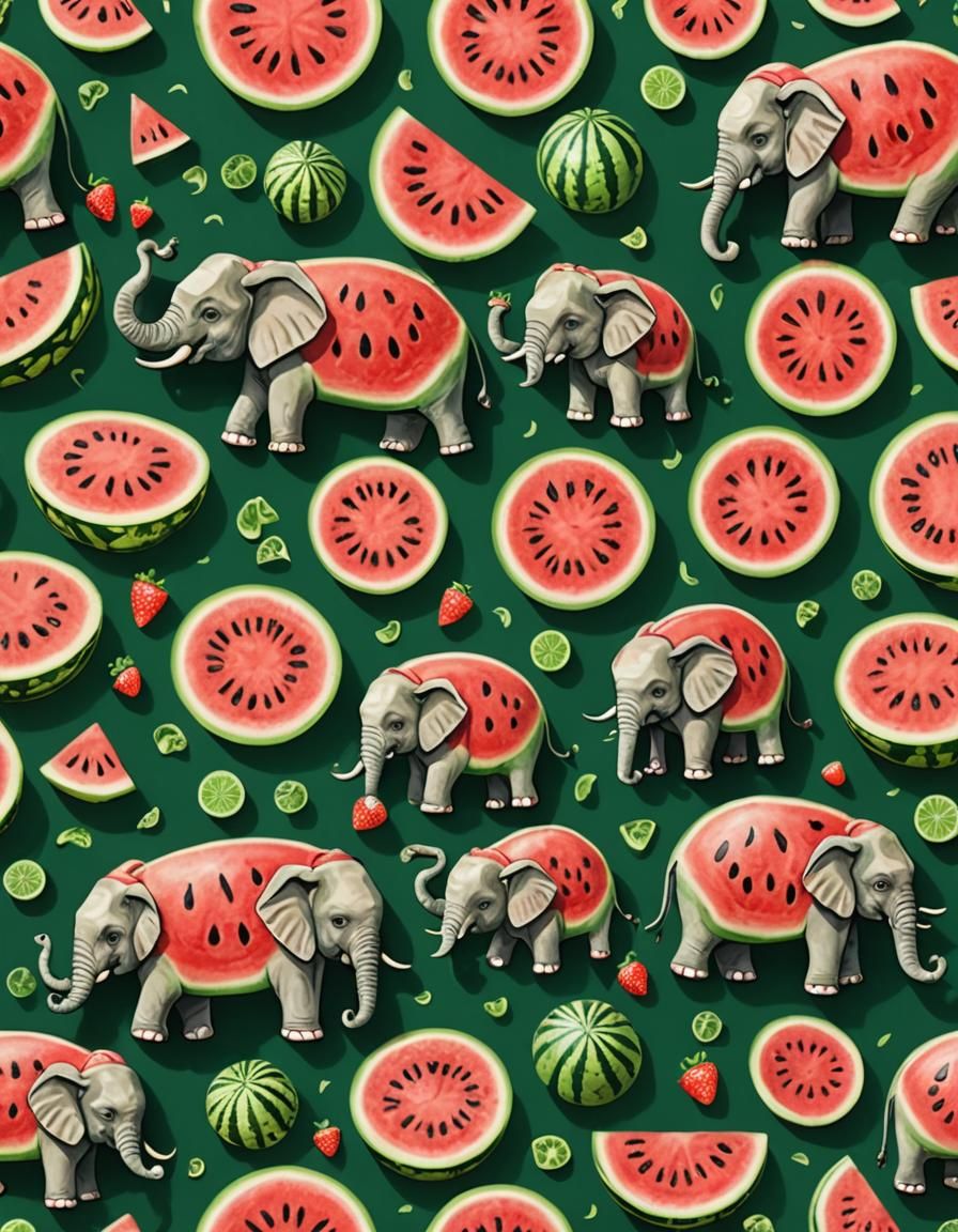 Whimsical Watermelon Elephants on the Savannah