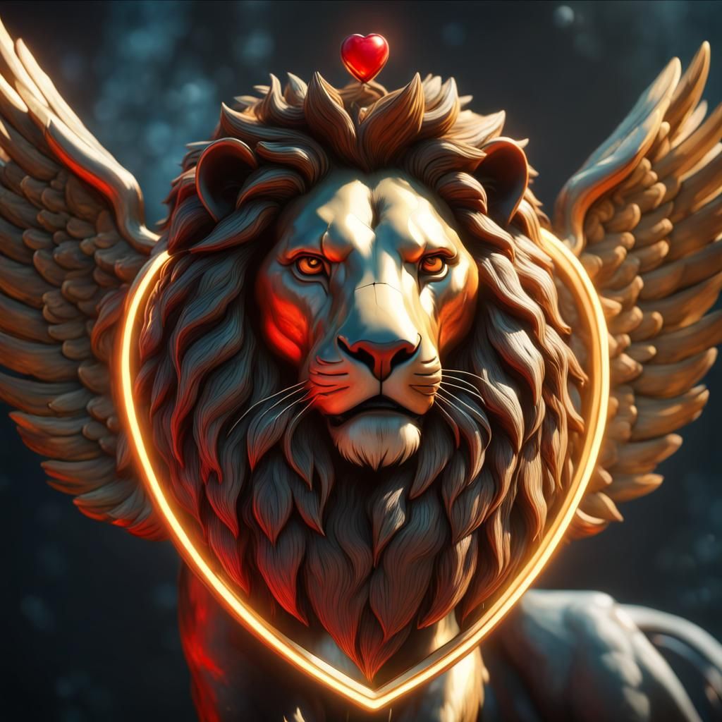 Lion with Halo in 3D Game Cinematic Style