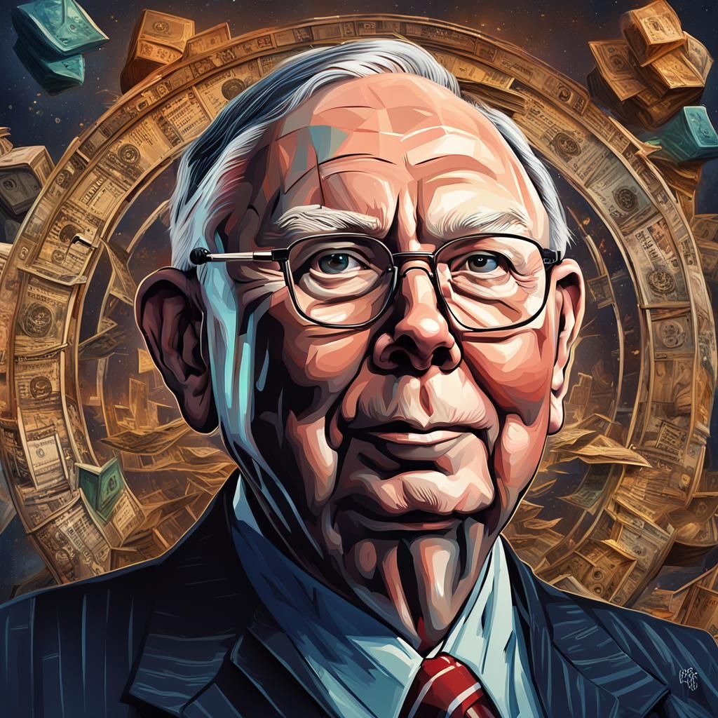 Charlie Munger portrait famous for multiple sayings including "just hold the goddamn stock" Both Charlie Munger and Warr...
