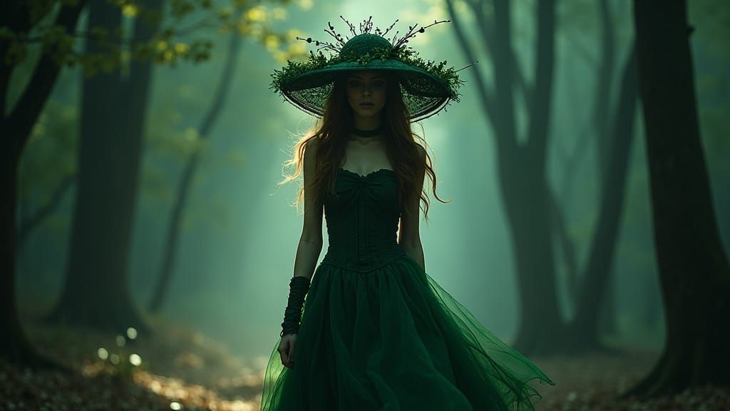 Mysterious Woman in Dark Forest, Gothic Fantasy Style