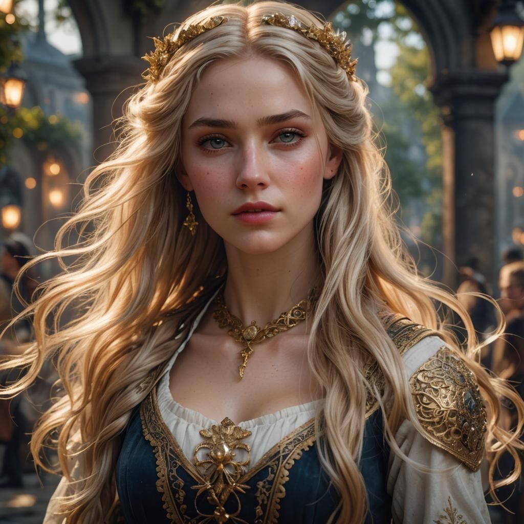 Elegant Blonde Portrait with Ethereal Glow in 8K