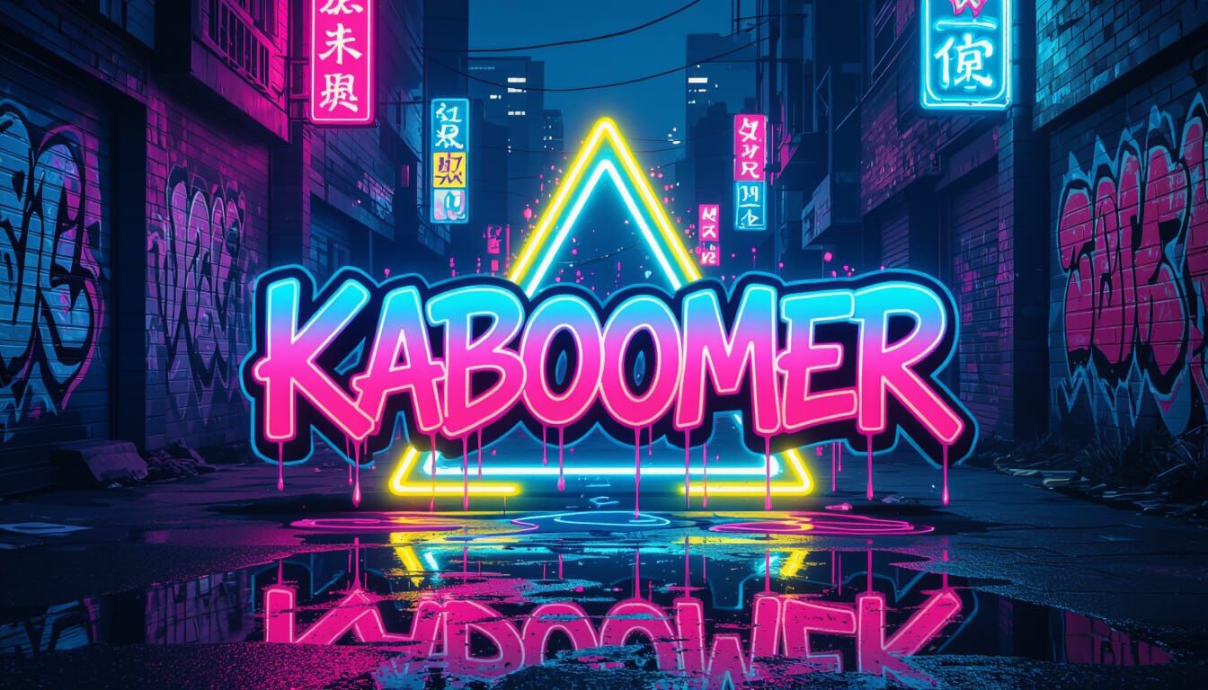 Vibrant Neon Graffiti Art of "KABOOMER" in Alleyway