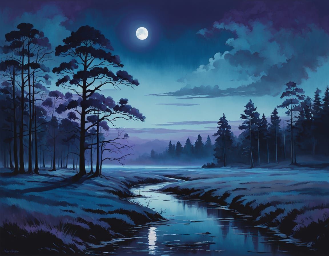 Ethereal Indigo Landscape with Softly Blurred Trees