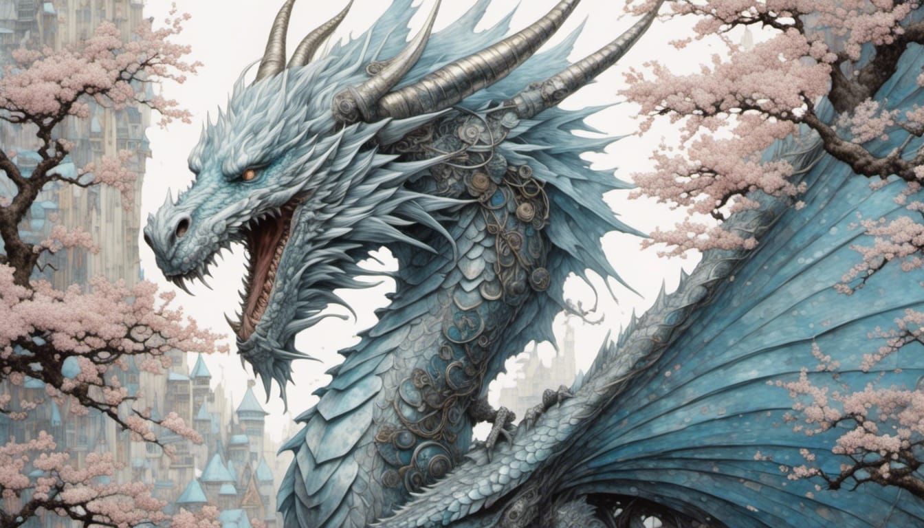 <lora:Hikari Realism:1.0> Sui Ishida, Kaluta pastel painting, Intricate impression lines, concept art, "Giant ice dragon...