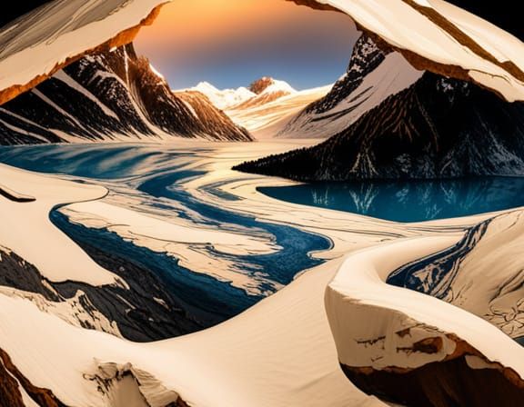 Scenic Mountain View with Frozen Lake, Hyperdetailed