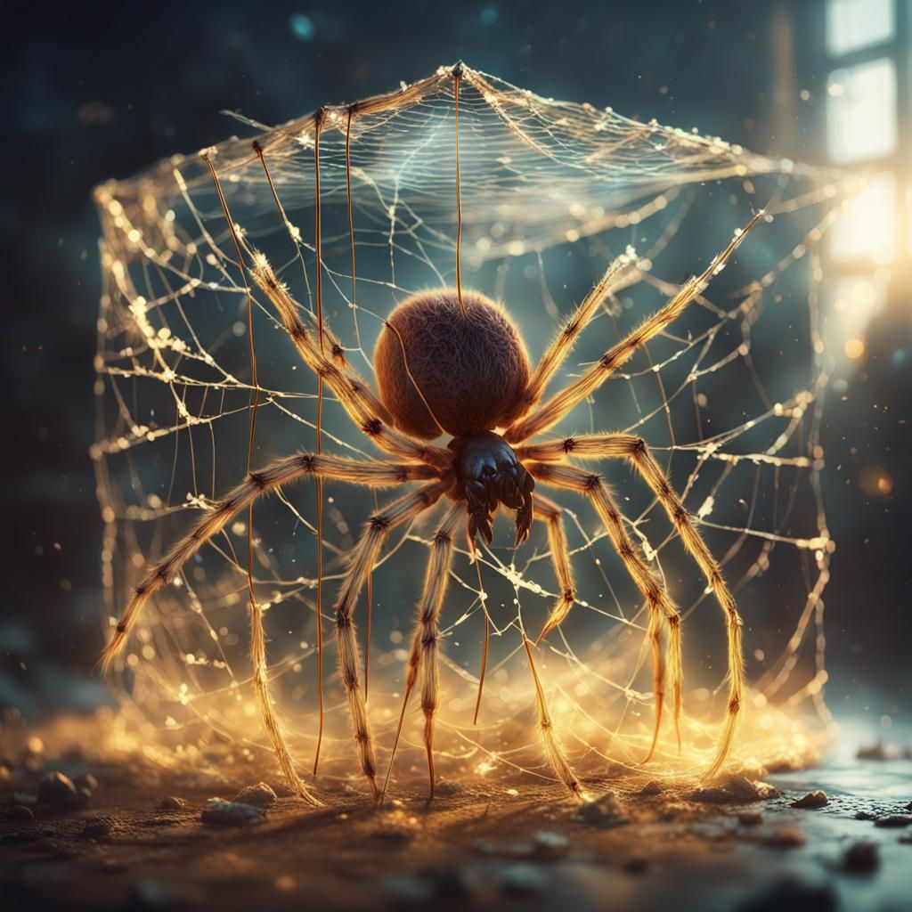 Golden Webbed Cube in Ethereal Fantasy Style