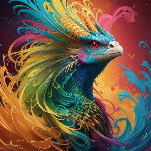 Dragon Peacock Woman in Abstract Expressionism