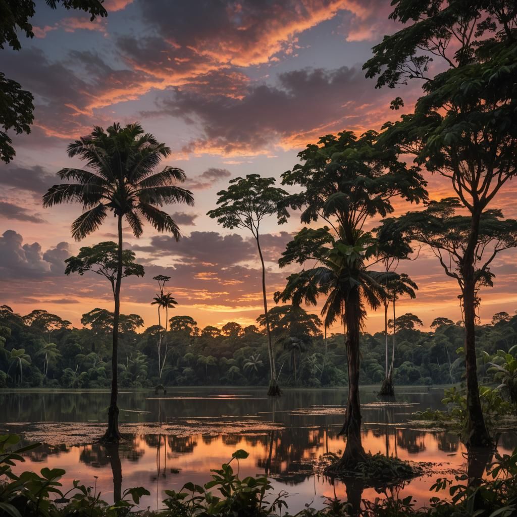 Colorful Sunset Over the Amazon Rainforest