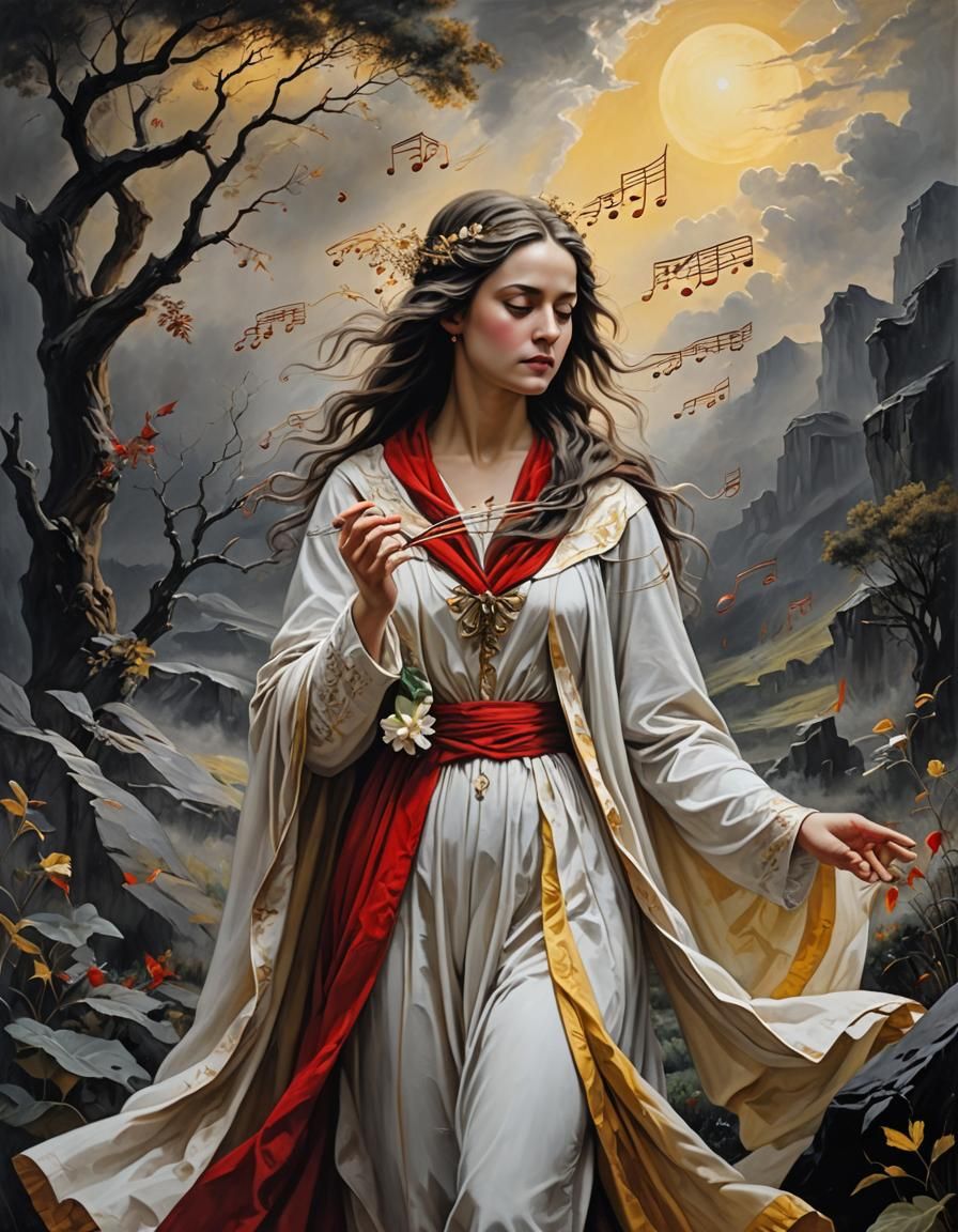 Goddess of Music in Chiaroscuro Oil Painting