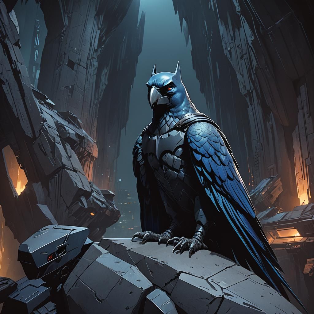 Batman's Parrot Overlooking Bat-Vehicles: Digital Illustrati...