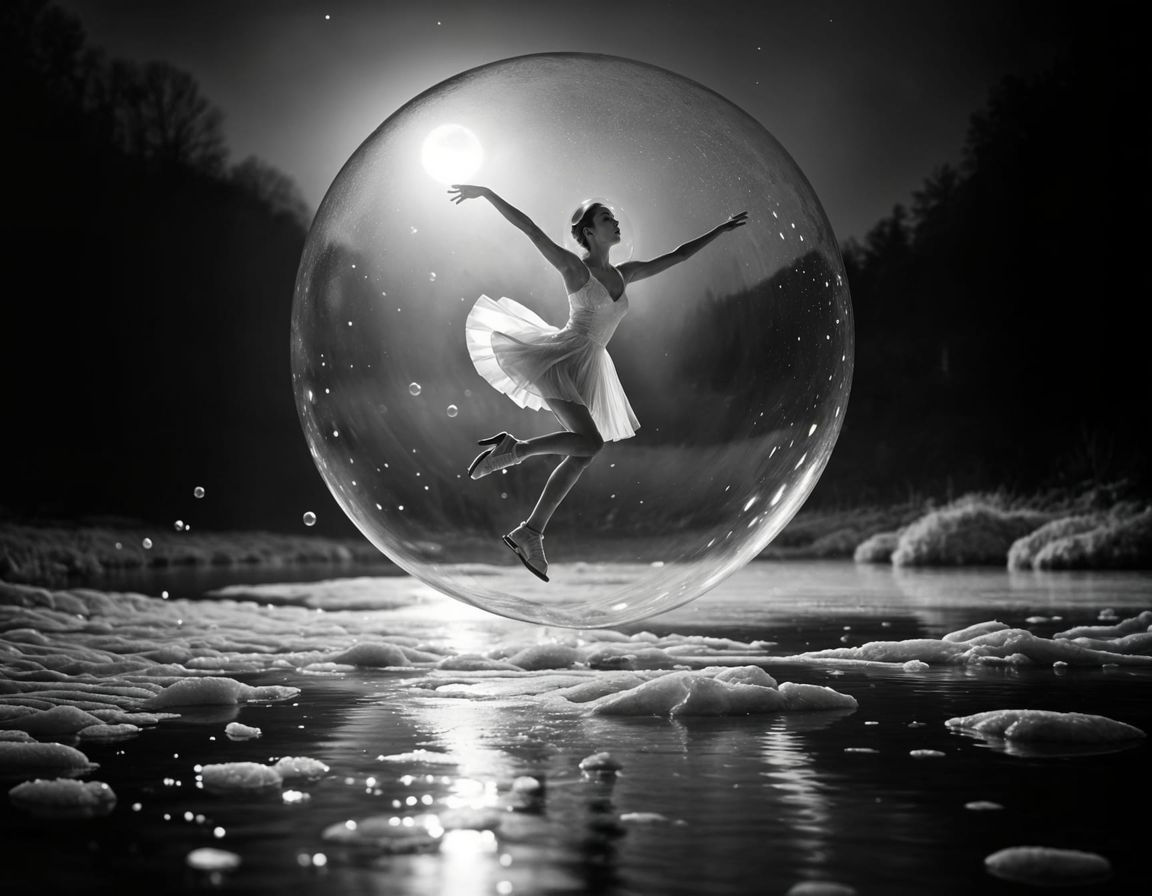 Monochrome Ice Skater in Bubble, Fine Art Photography