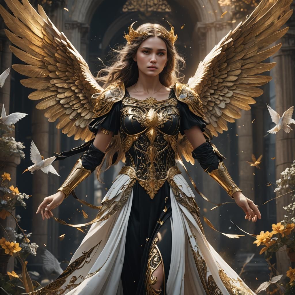 Guardian Angel in Black and Gold: Fantasy Concept Art