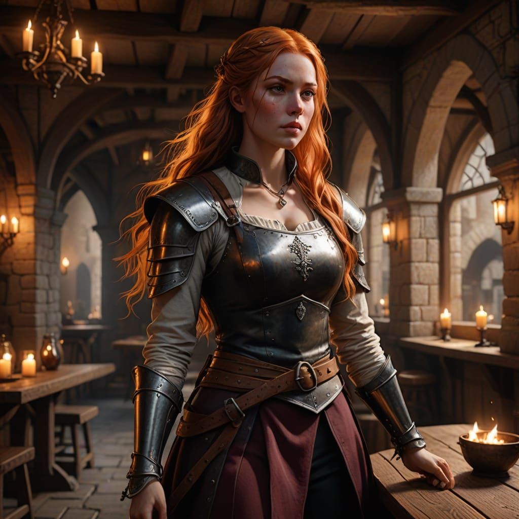 Warrior Woman in Medieval Tavern