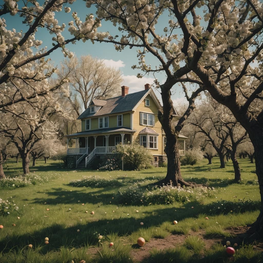 Cinematic Country House in Apple Orchard