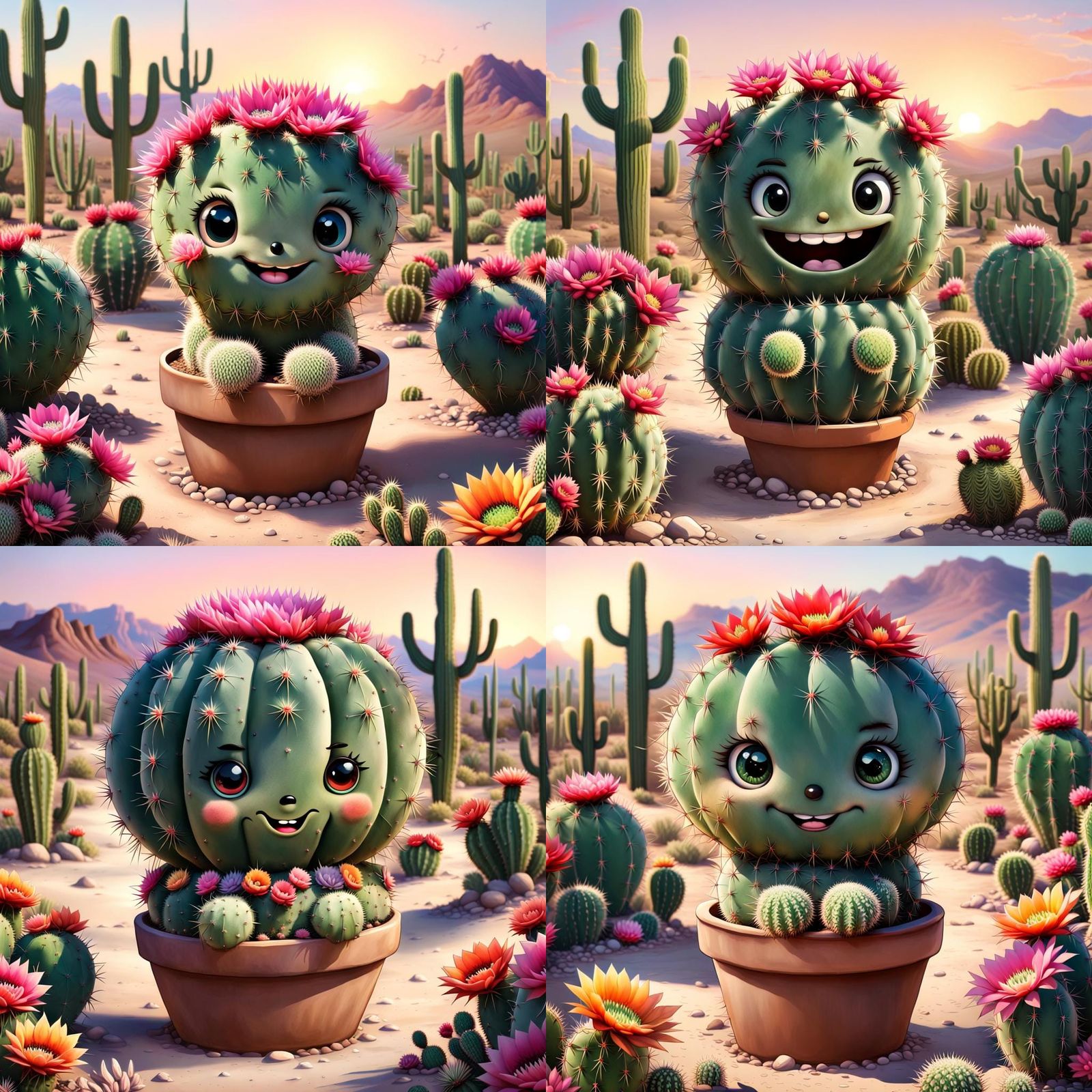 Imagine a whimsical, huggable cactus with soft, velvety gree...
