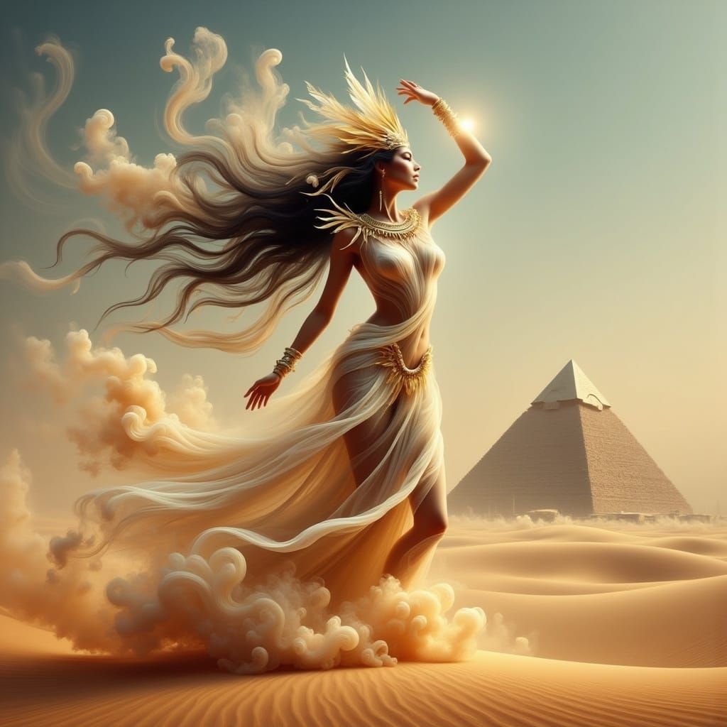 Ethereal Egyptian Priestess Rising from Desert Sands