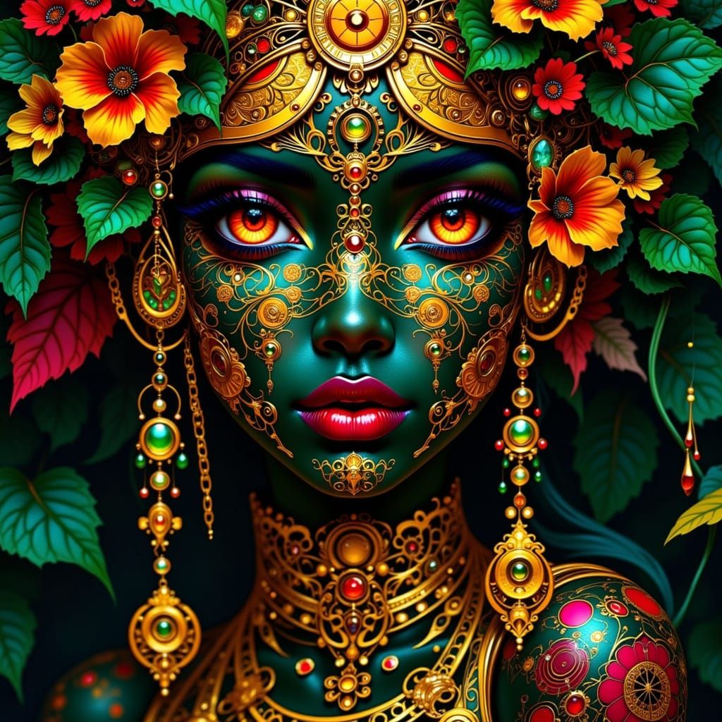 Steampunk Hawaiian Beauty in African Pattern Style