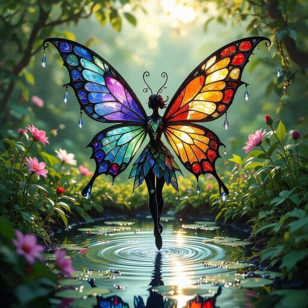 Glass Shard Fairy in Gothic Stained Glass Style