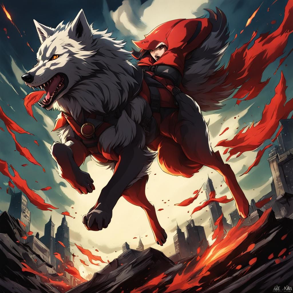 Deadly Wolf Attack in Anime Manga Style