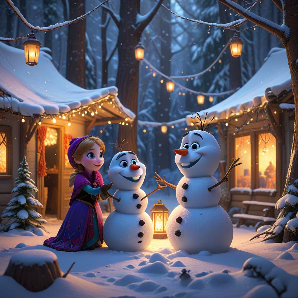 Winter Wonderland Scene of Princesses and Olaf