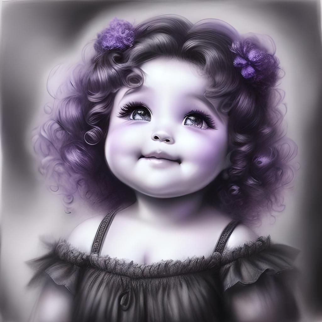 Charcoal Drawing of a Cute Girl with Violet Eyes