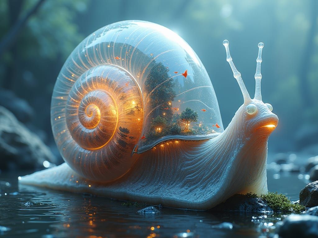 Colossal Transparent Water Snail: Fantasy Concept Art