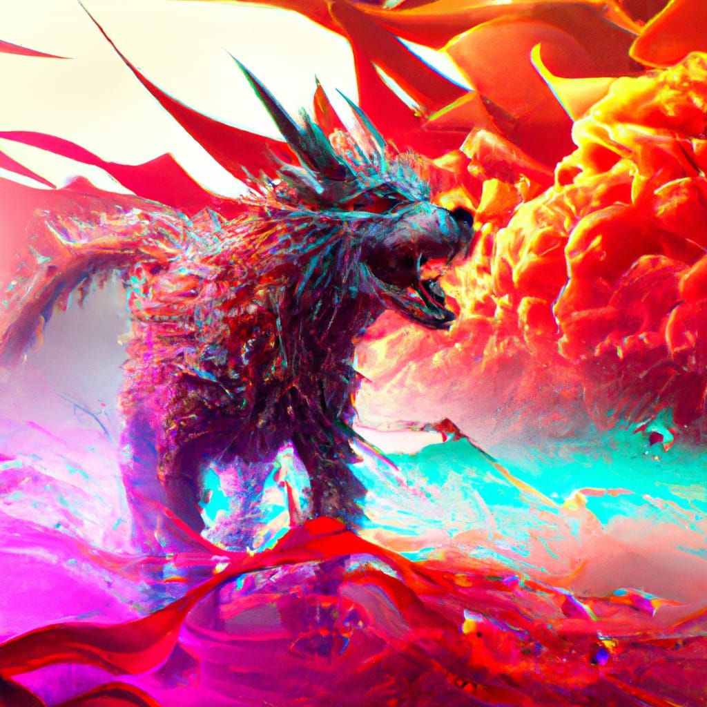 Blood and Ice German Shepherd Dragon, 3D Render