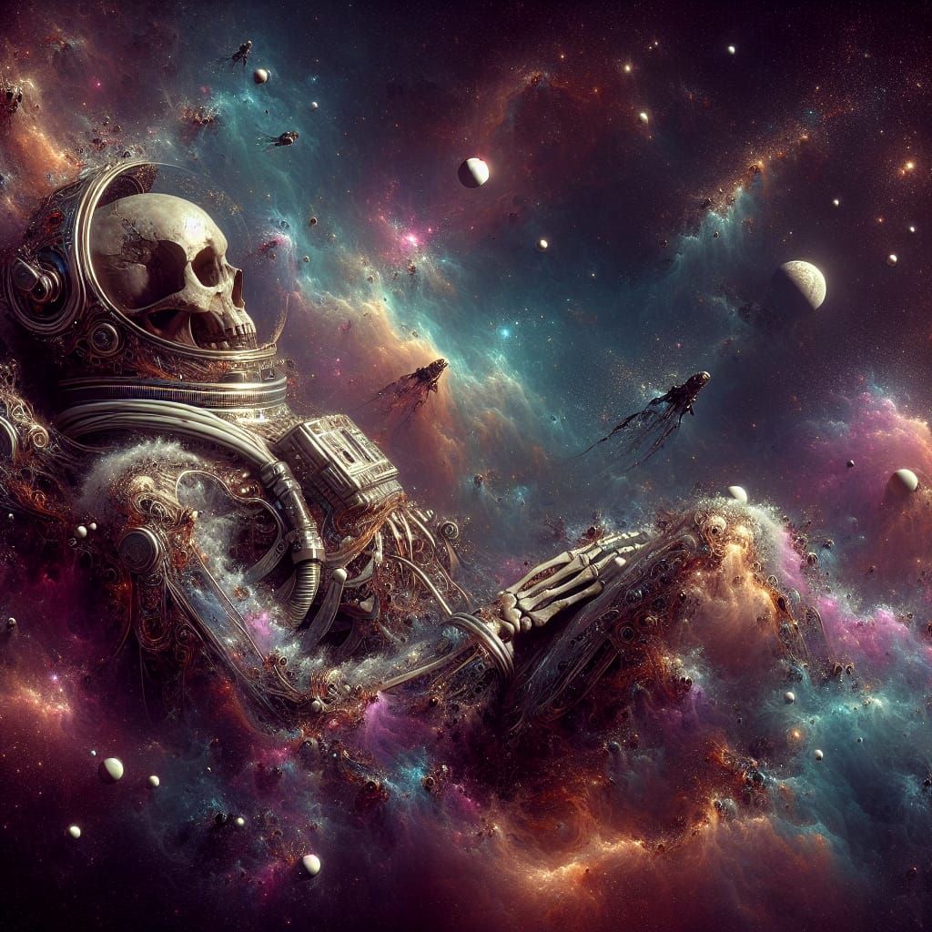 Astronaut Skeleton Floating in Deep Space