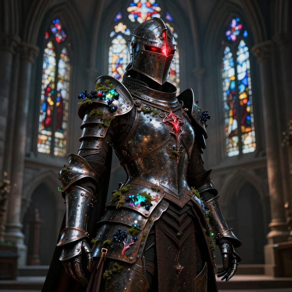 Gothic Warrior in Moss-Covered Armor