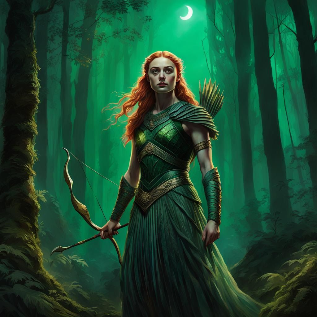 Sophie Turner as Artemis Hunting at Night