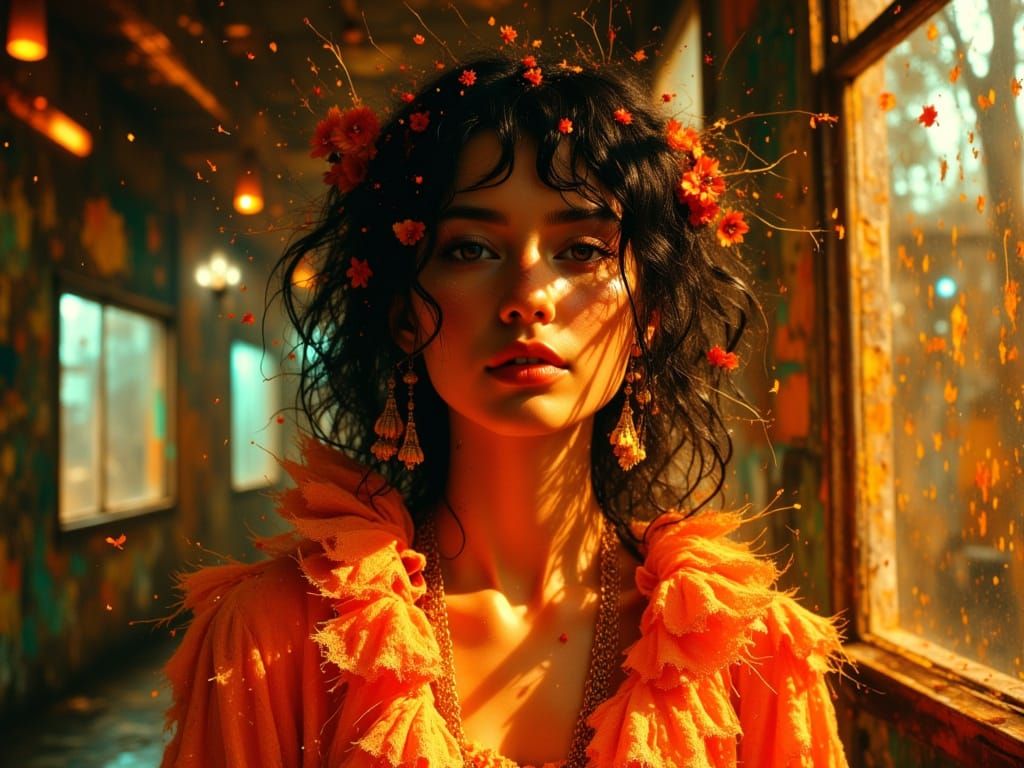 Cyberpunk Portrait of Joyful Woman in Glowing Cityscape