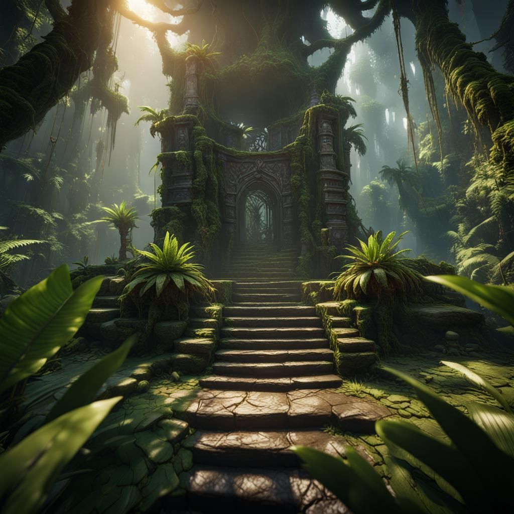 Jungle Throne in 3D Game Cinematic Style